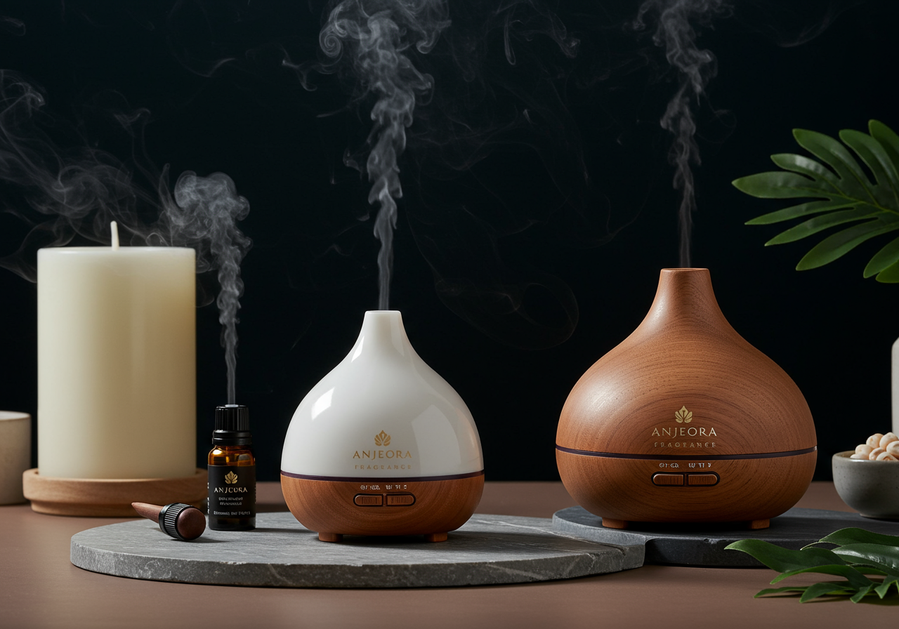 High-end essential oil diffuser collection with sophisticated aromatherapy styling
