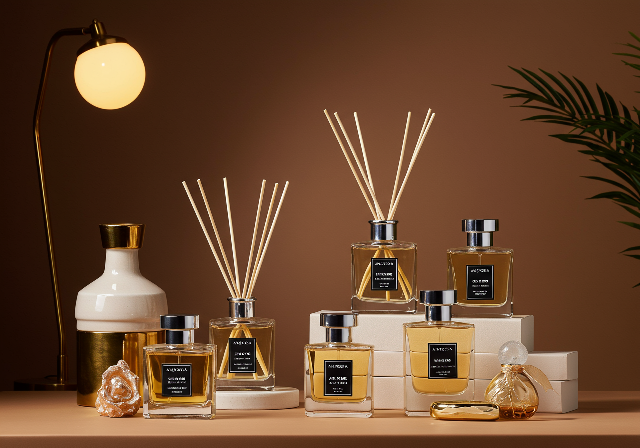 High-end room freshener collection with multiple premium home fragrance bottles